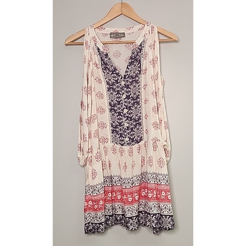 TINLEY Womens Med Boho Mini Dress Cut sleeve w/pockets Coastal Cowgirl Fairy
